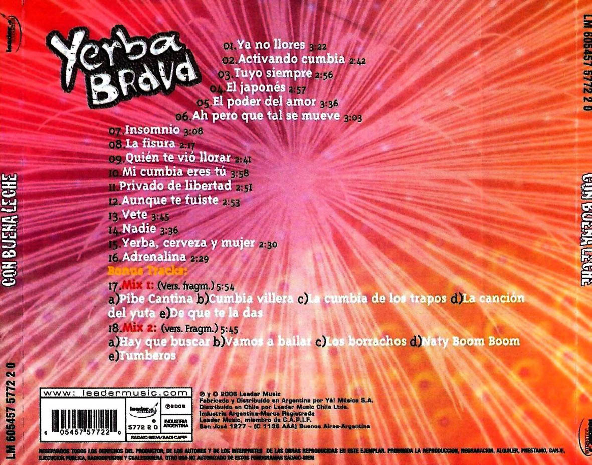 Cartula Trasera de Yerba Brava - Con Buena Leche