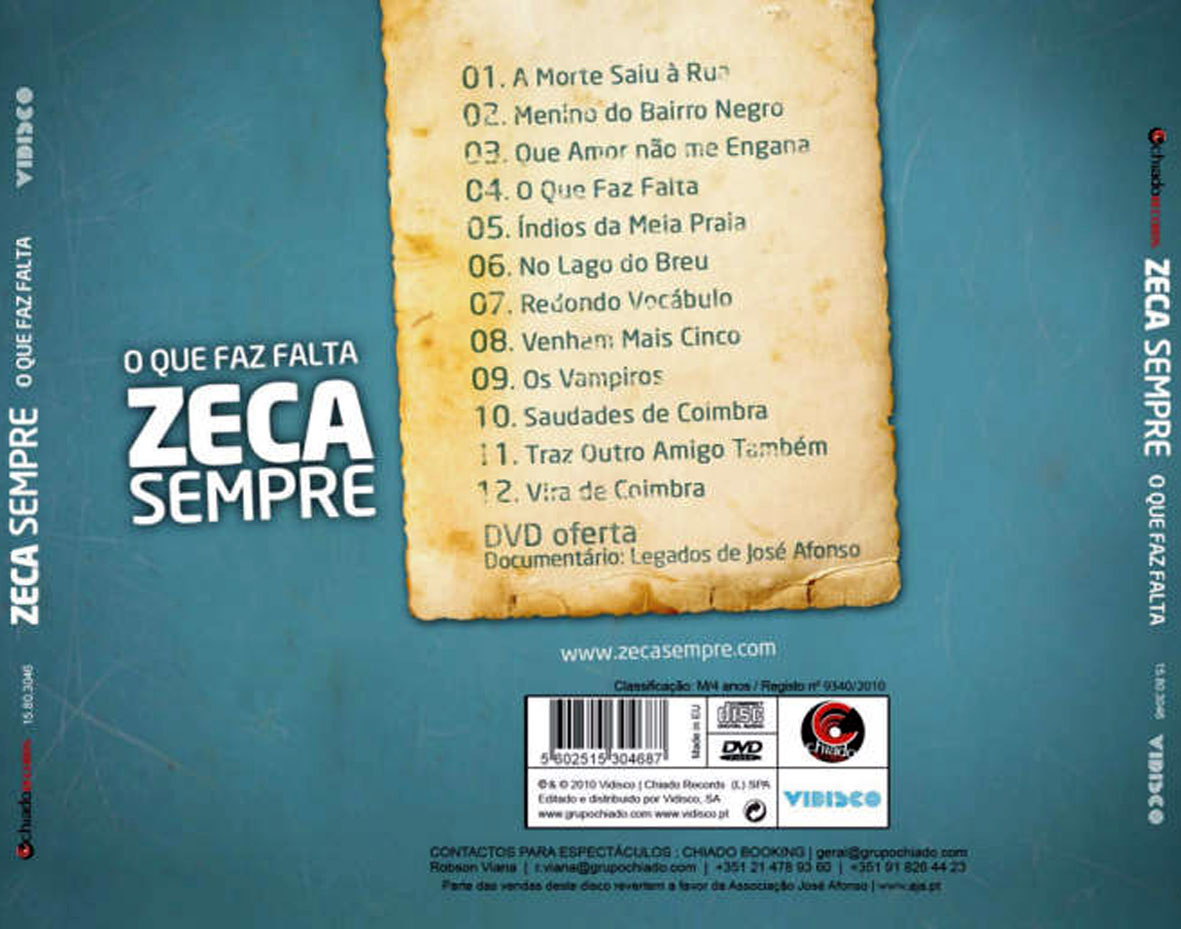 Cartula Trasera de Zeca Sempre - O Que Faz Falta